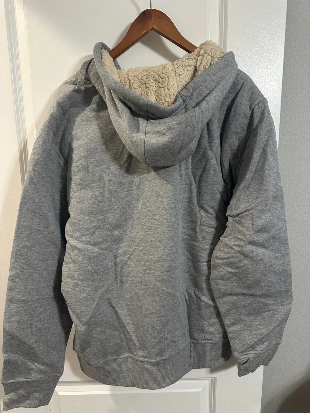 Weatherproof Men’s Gray Zip-Up Hoodie with Cream Sherpa Lining
